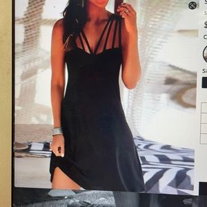 Black sleeveless mini dress